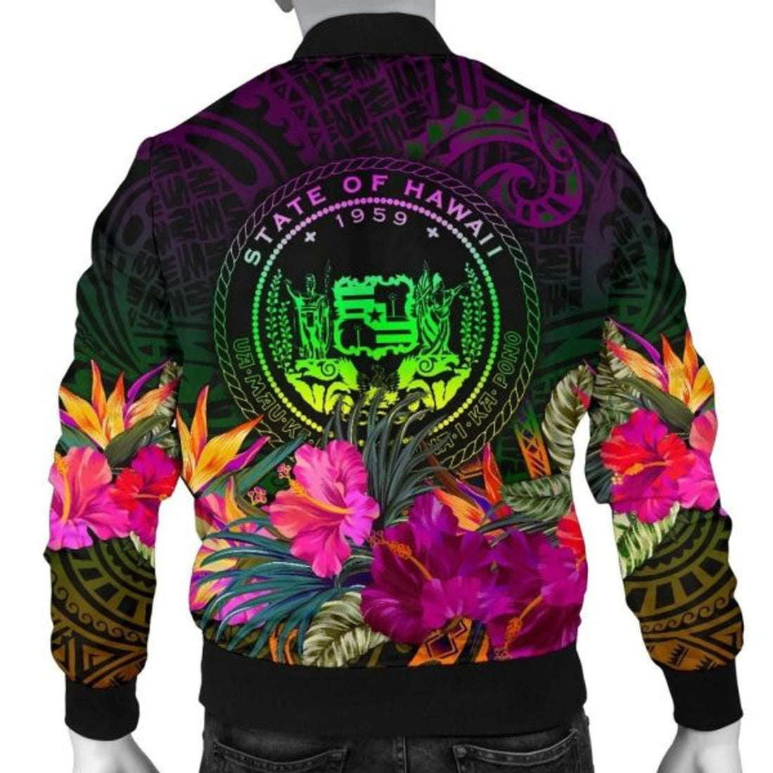 FUNSTUFFPRINT Polynesian Hawaii Men's Bomber Jacket - Summer Hibiscus 3D Bomber Jacket