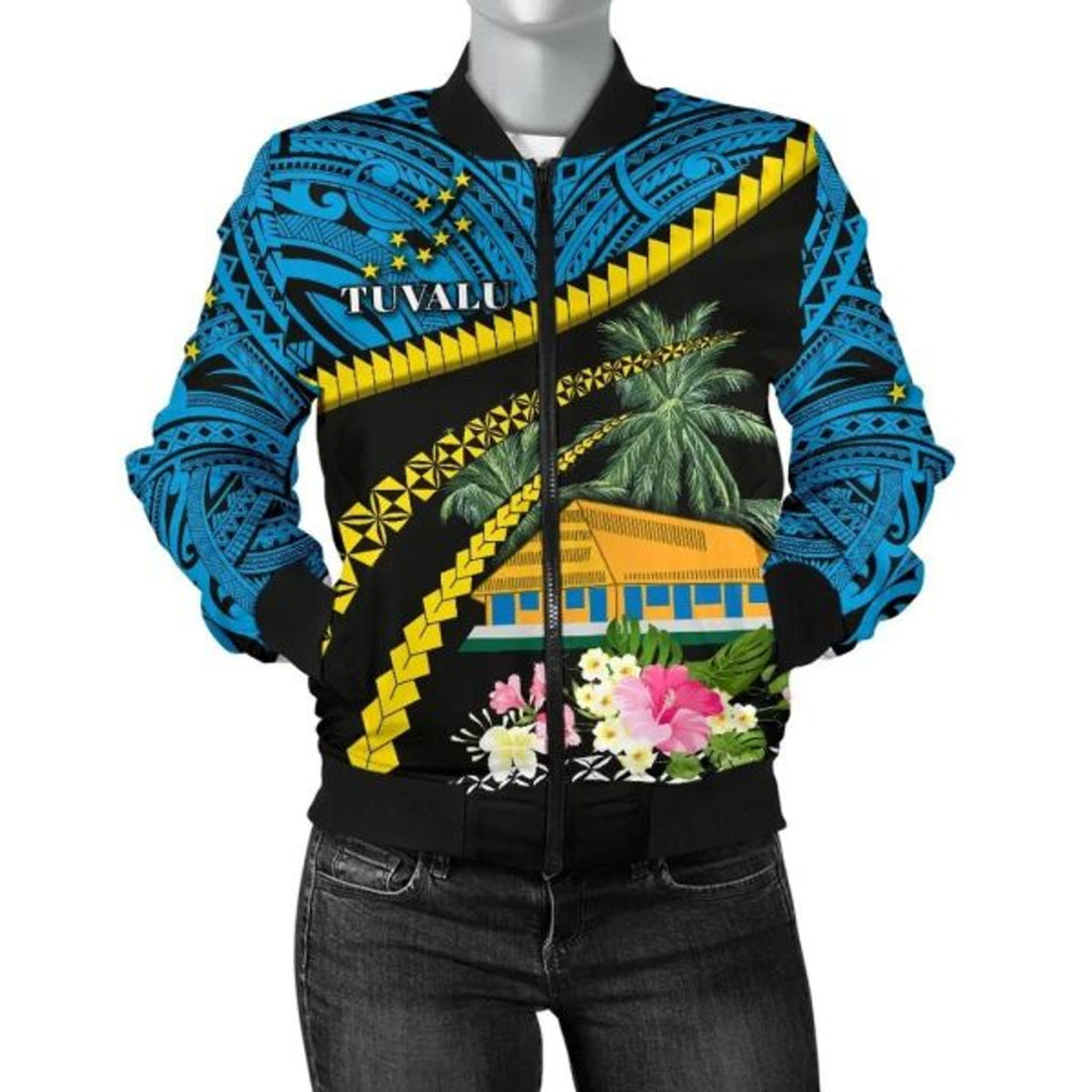 FUNSTUFFPRINT bTuvalu Ellice Maneapa Women Bomber Jacket - Road to Hometown 3D Bomber Jacket