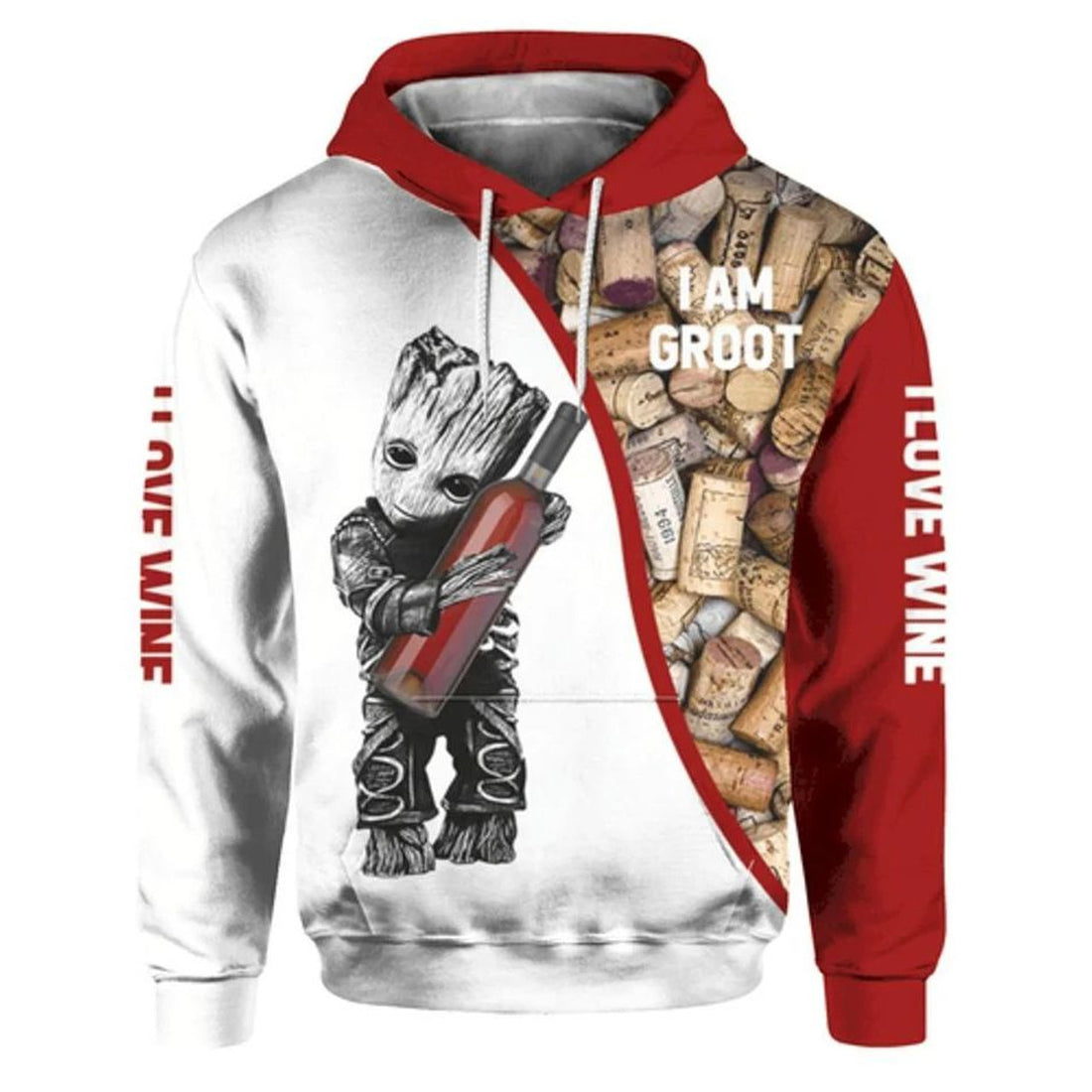 FUNSTUFFPRINT Baby Groot I Love Wine All Over Printing 3D Hoodie and Zip Hoodie