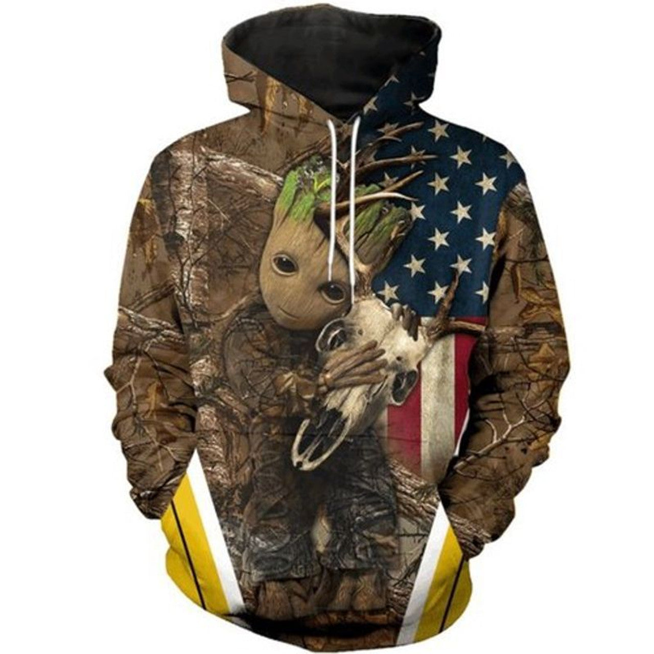 FUNSTUFFPRINT Baby Groot Star Wars Skull Deer Camo Deer Hunting 3D Hoodie and Zip Hoodie
