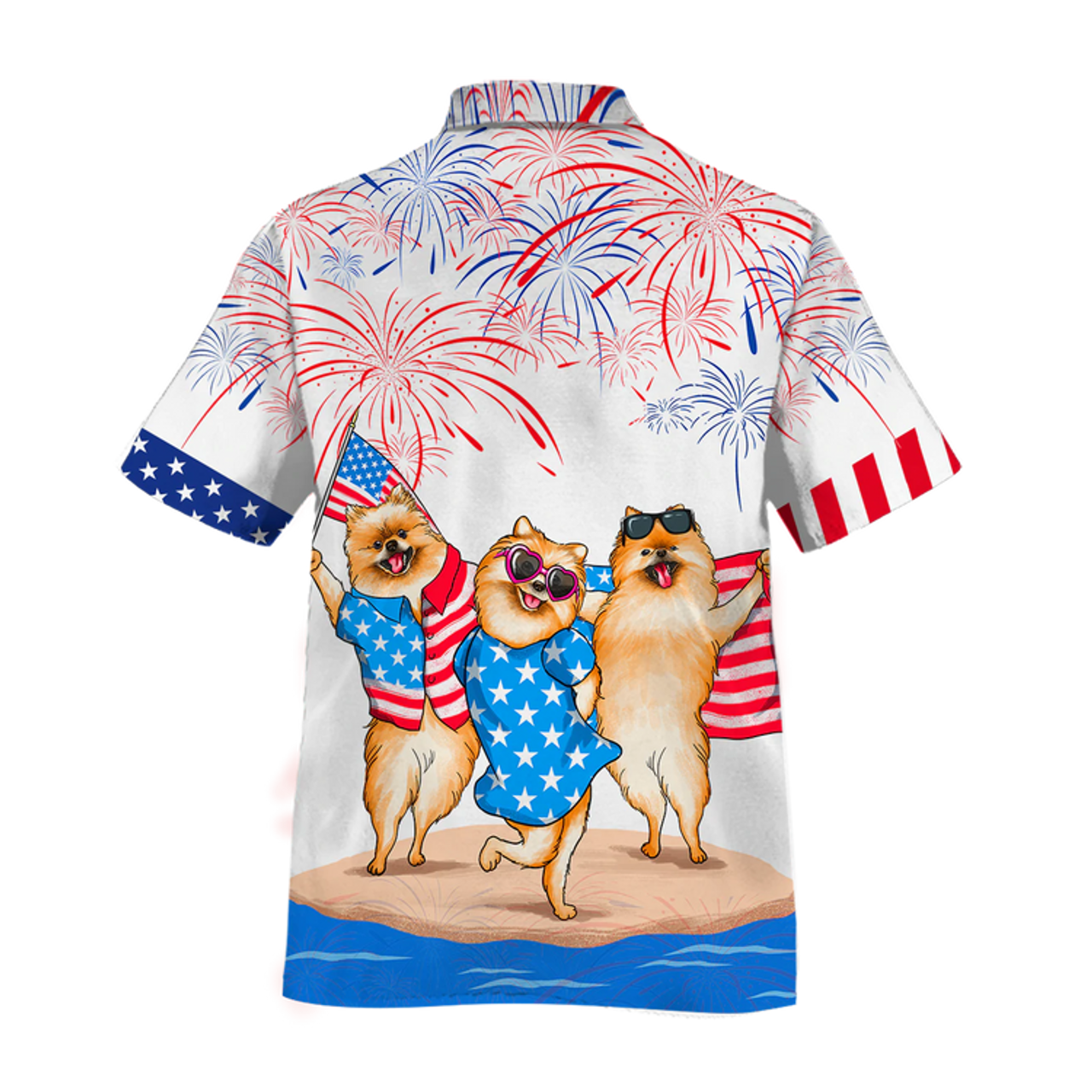 Pomeranian Hawaiian Shirt For Independence's Day, Dog Full Print In Hawaii Aloha Beach Shirt