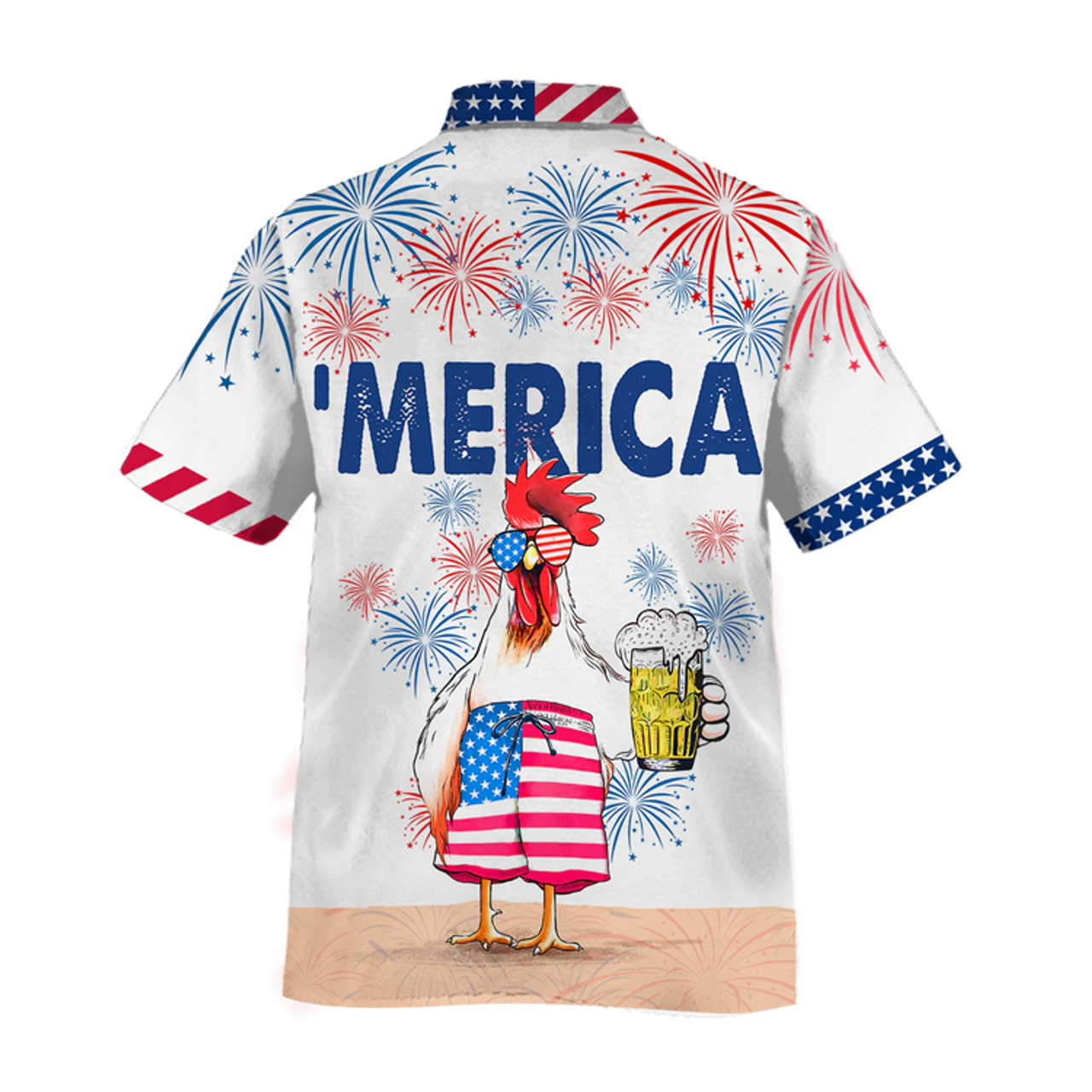 Funny Chicken Beer Hawaiian Shirt For Independence'S Day, Cool Chicken Patriotic 4Th Of July Gift For Chicken Lovers