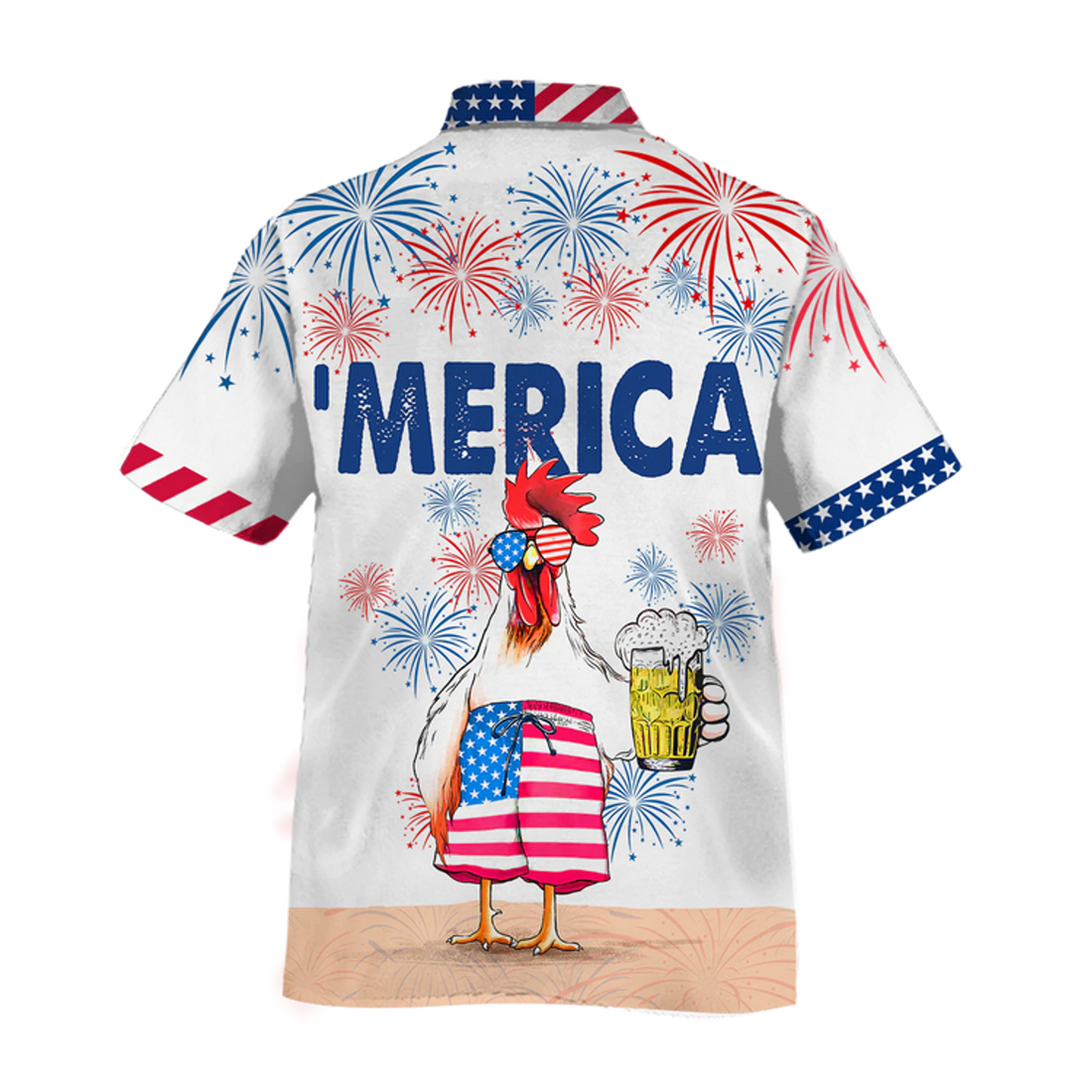 Funny Chicken Beer Hawaiian Shirt For Independence'S Day, Cool Chicken Patriotic 4Th Of July Gift For Chicken Lovers