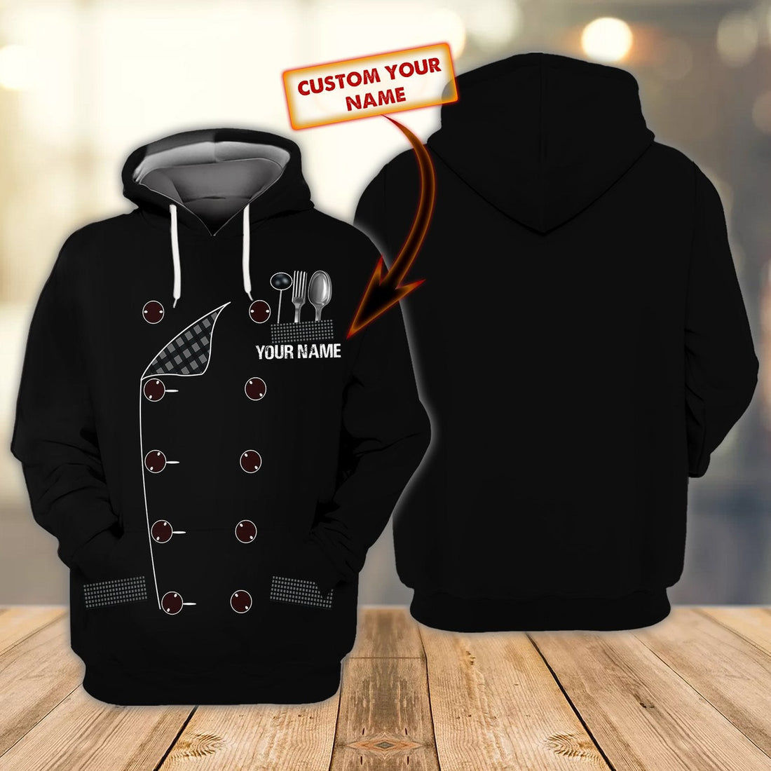 FUNSTUFFPRINT CHEF 2 - Personalized Name 3D Hoodie and Zip Hoodie