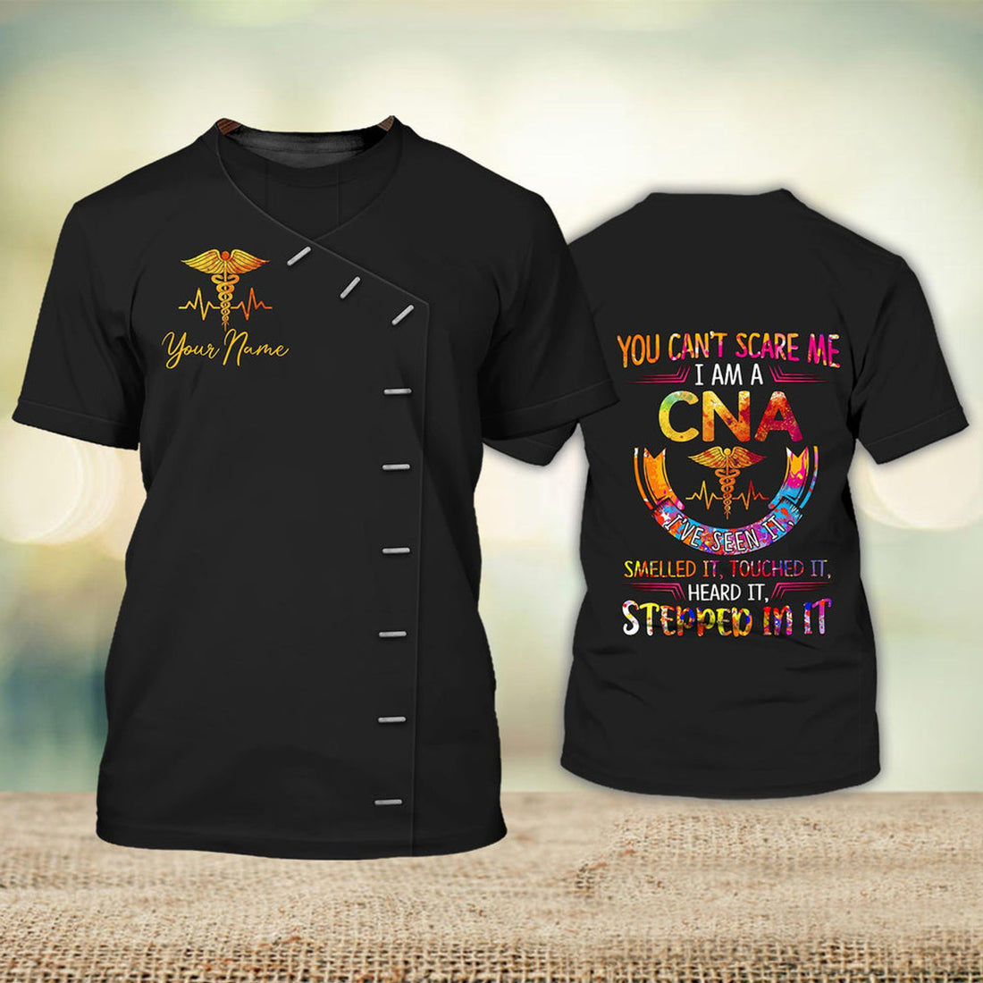 FUNSTUFFPRINT Custom Name 3D Black T-Shirt For Can Nurse, Nurse Life Certified Nursing Assistant Uniform 3D T-shirt
