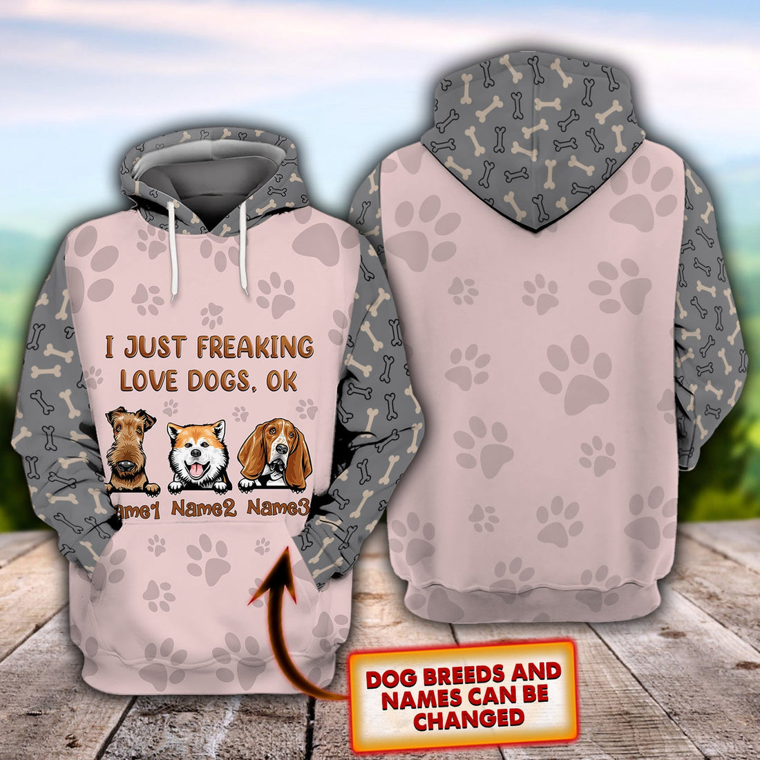 FUNSTUFFPRINT Personalized-I just freaking love dogs 3D Hoodie and Zip Hoodie