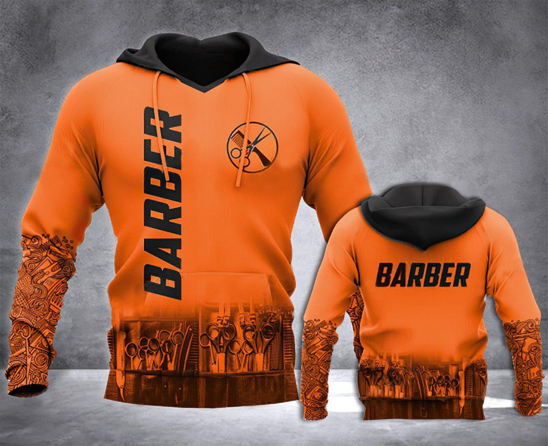 FUNSTUFFPRINT Barber Life Orange 3D Hoodie and Zip Hoodie