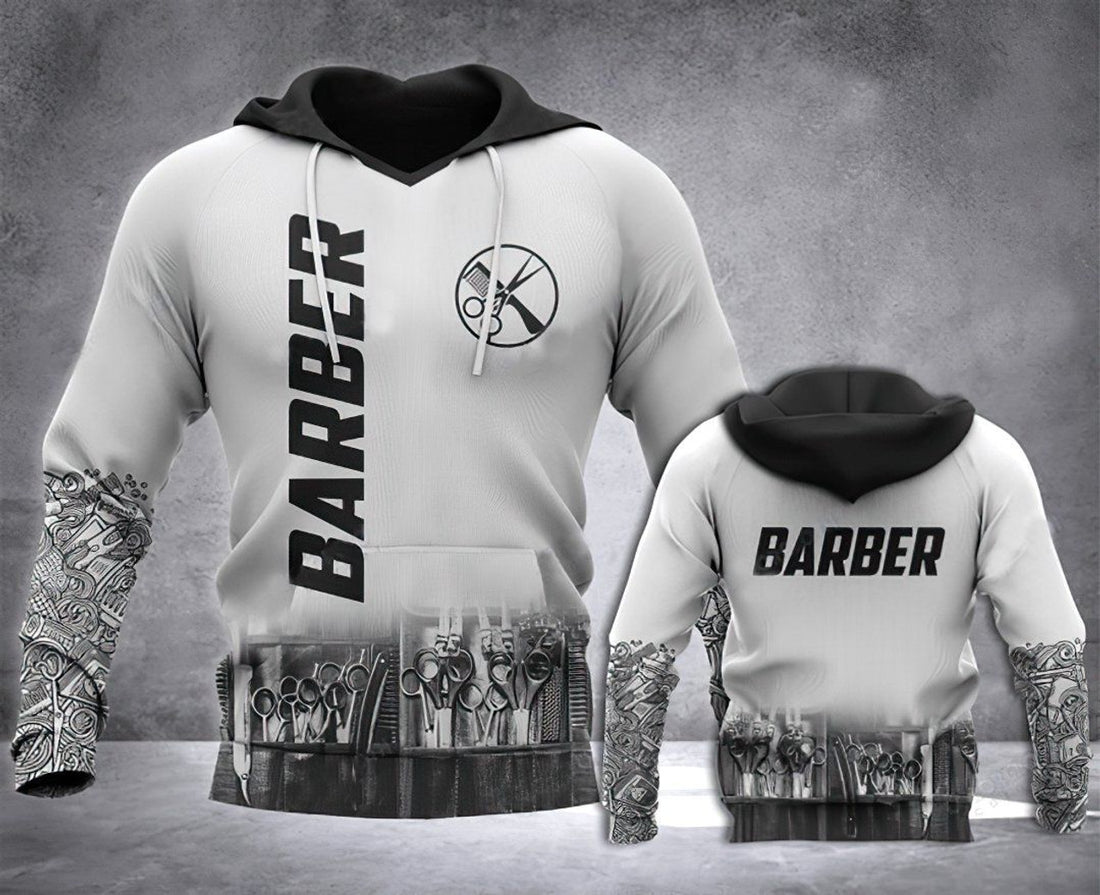 FUNSTUFFPRINT Barber Life White 3D Hoodie and Zip Hoodie