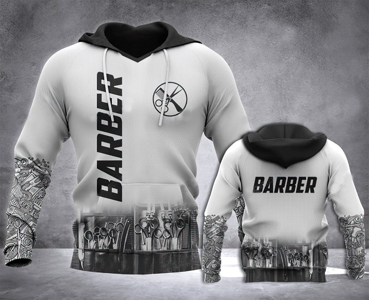 FUNSTUFFPRINT Barber Life White 3D Hoodie and Zip Hoodie