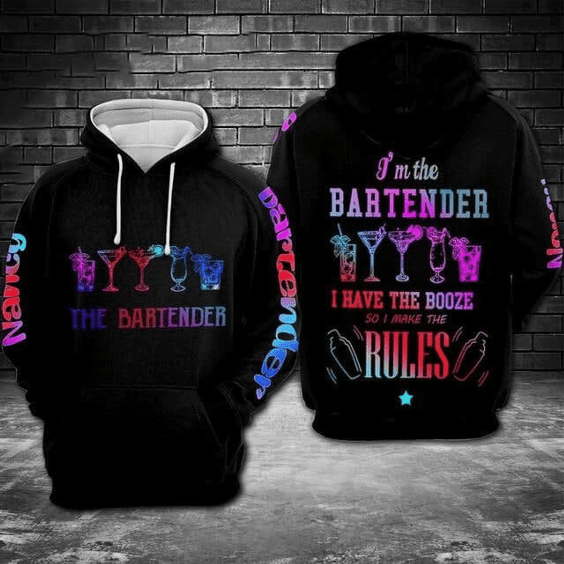 FUNSTUFFPRINT Bartender Funny Shirts Bartender Make The Rules 3D Hoodie and Zip Hoodie