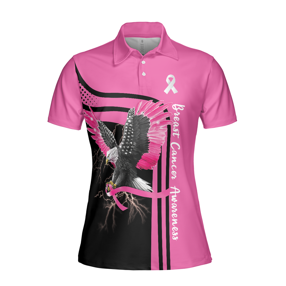 Be Stronger Than The Storm Breast Cancer Awareness Short Sleeve Women Polo Shirt, Eagle Awareness Ribbon Polo Shirt For Ladies