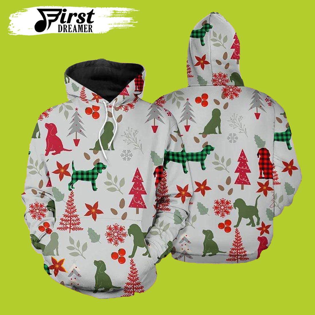 FUNSTUFFPRINT Beagle Dog Pet Christmas Dog Christmas 3D Hoodie and Zip Hoodie