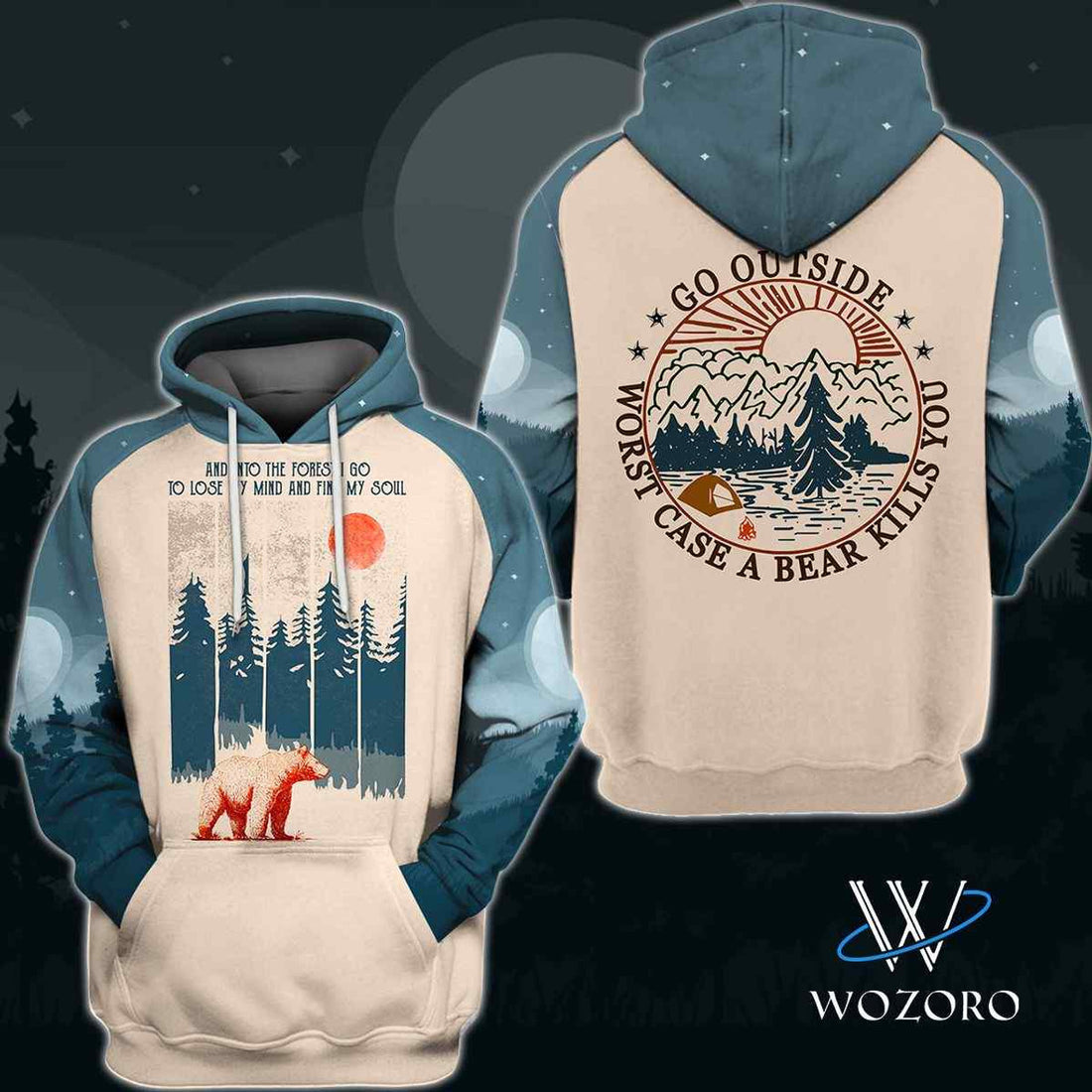 FUNSTUFFPRINT Bear Into Forest Kills You Camping 3D Hoodie and Zip Hoodie