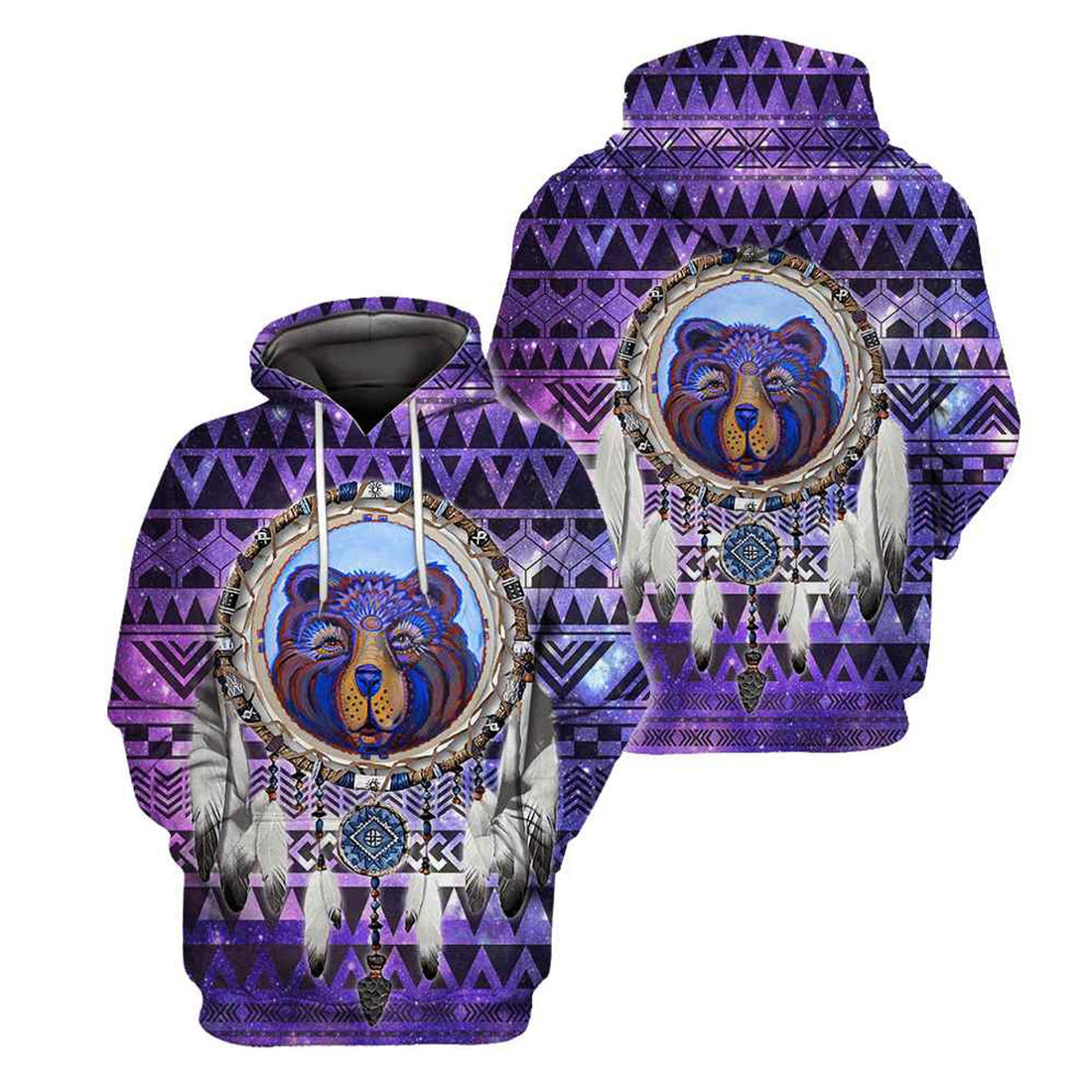FUNSTUFFPRINT Bear Native American 3D Hoodie and Zip Hoodie
