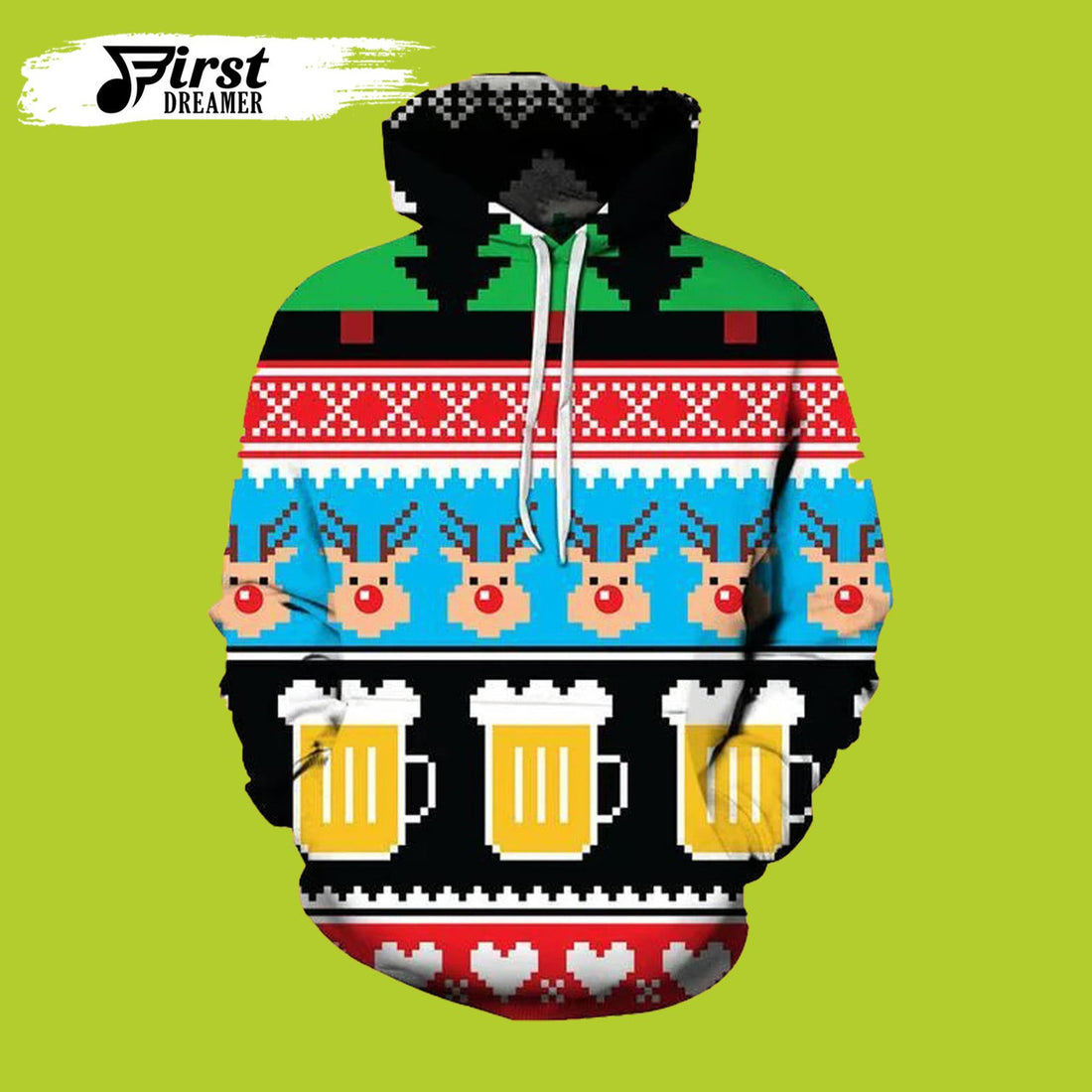 FUNSTUFFPRINT Beer Christmas Ugly 3D Hoodie and Zip Hoodie