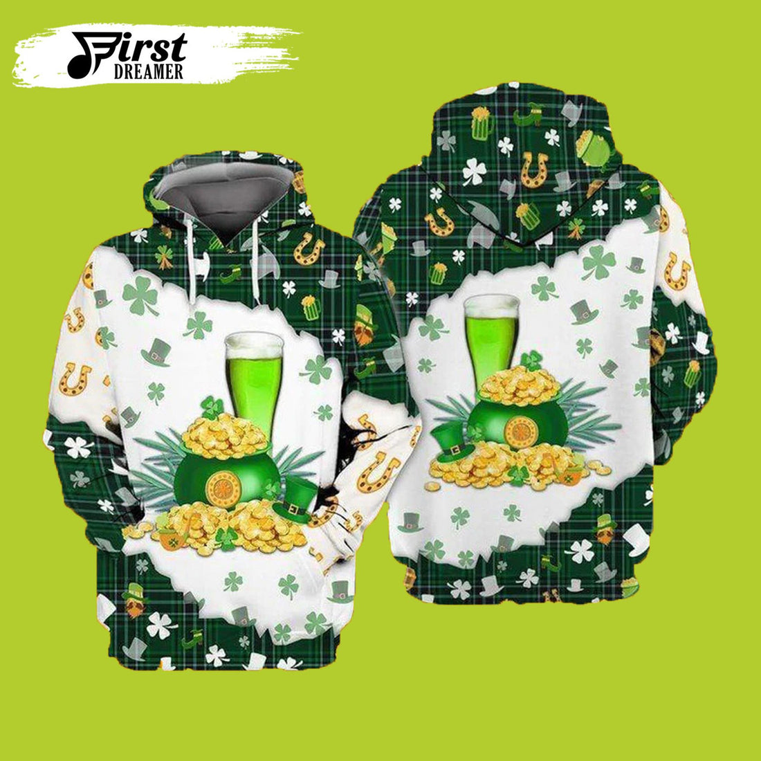 FUNSTUFFPRINT Beer With Gold St Patrick Day 3D Hoodie and Zip Hoodie