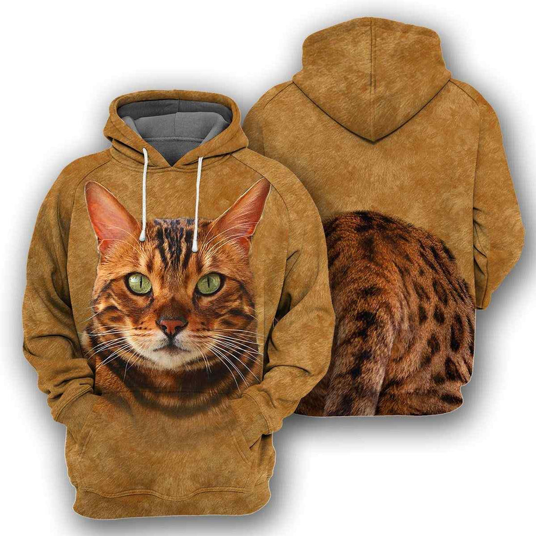 FUNSTUFFPRINTBengal Cat All Over Printed Hoodie Cat Lovers 3D Hoodie and Zip Hoodie