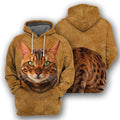 FUNSTUFFPRINTBengal Cat All Over Printed Hoodie Cat Lovers 3D Hoodie and Zip Hoodie