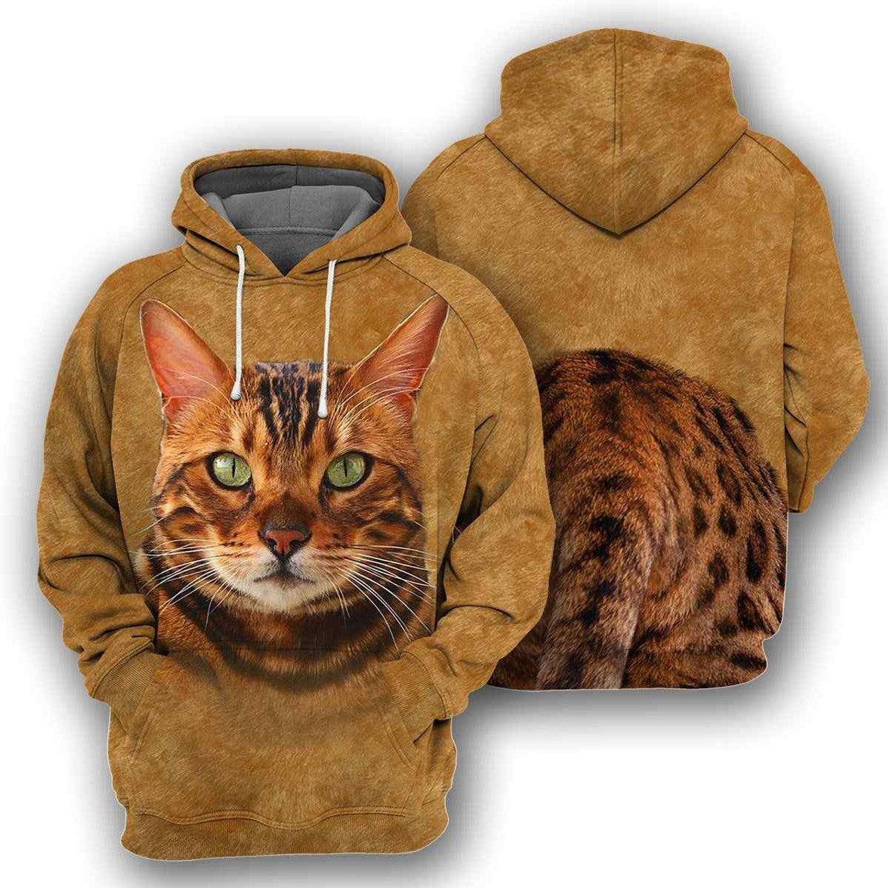 FUNSTUFFPRINTBengal Cat All Over Printed Hoodie Cat Lovers 3D Hoodie and Zip Hoodie