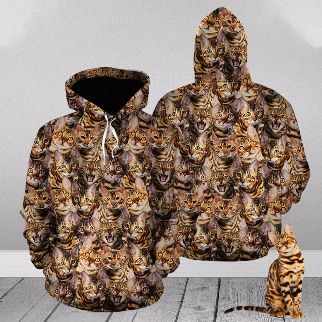 FUNSTUFFPRINT Bengal Cat Face Printed 3D Hoodie and Zip Hoodie