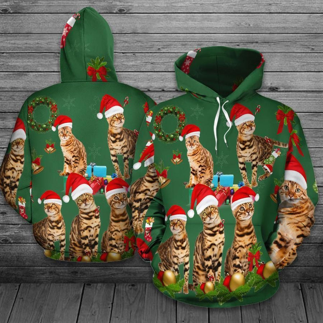 FUNSTUFFPRINT Bengal Christmas 3D Hoodie and Zip Hoodie