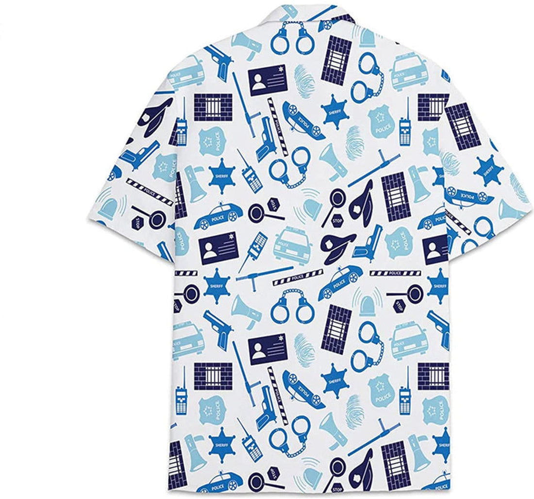 Police Pattern Short Tall Womensmall Hawaiian Shirt, Button Up Aloha Shirt For Men, Women