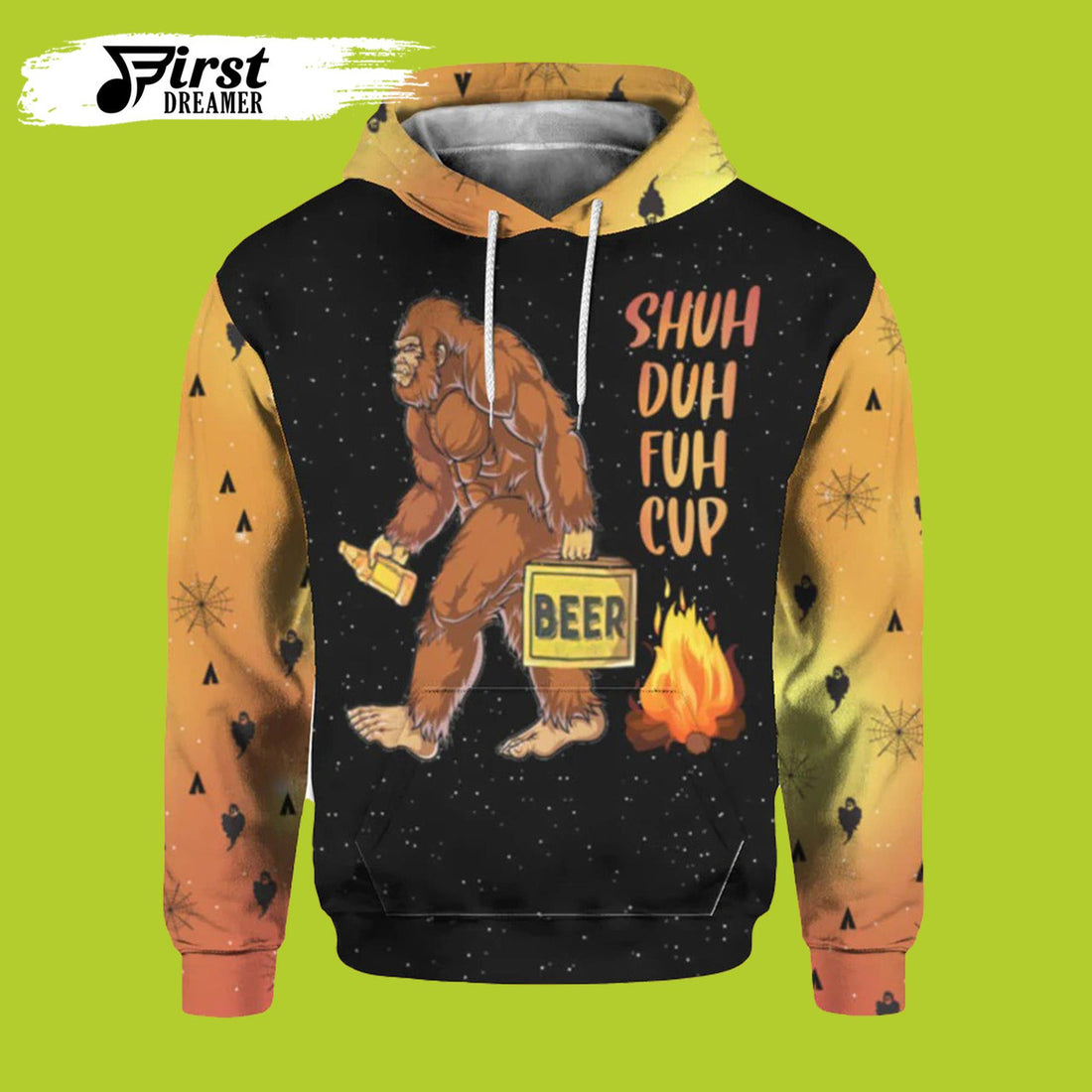 FUNSTUFFPRINT Bigfoot Camping 3D Hoodie and Zip Hoodie