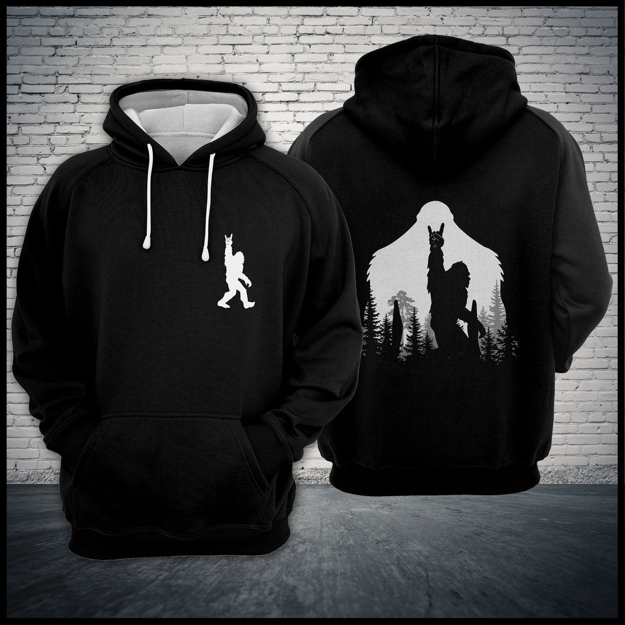 FUNSTUFFPRINT Bigfoot Rock And Roll Black Popular 3D Hoodie and Zip Hoodie