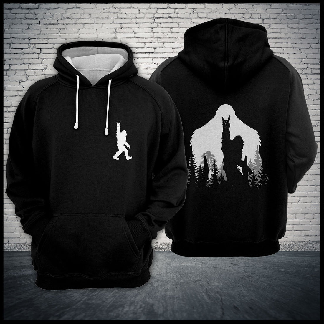 FUNSTUFFPRINT Bigfoot Rock And Roll Black Popular 3D Hoodie and Zip Hoodie