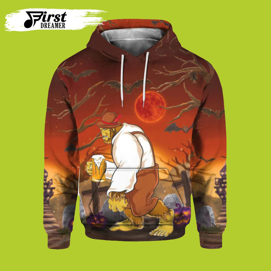 FUNSTUFFPRINT Bigfoot Trick Or Beer Halloween 3D Hoodie and Zip Hoodie