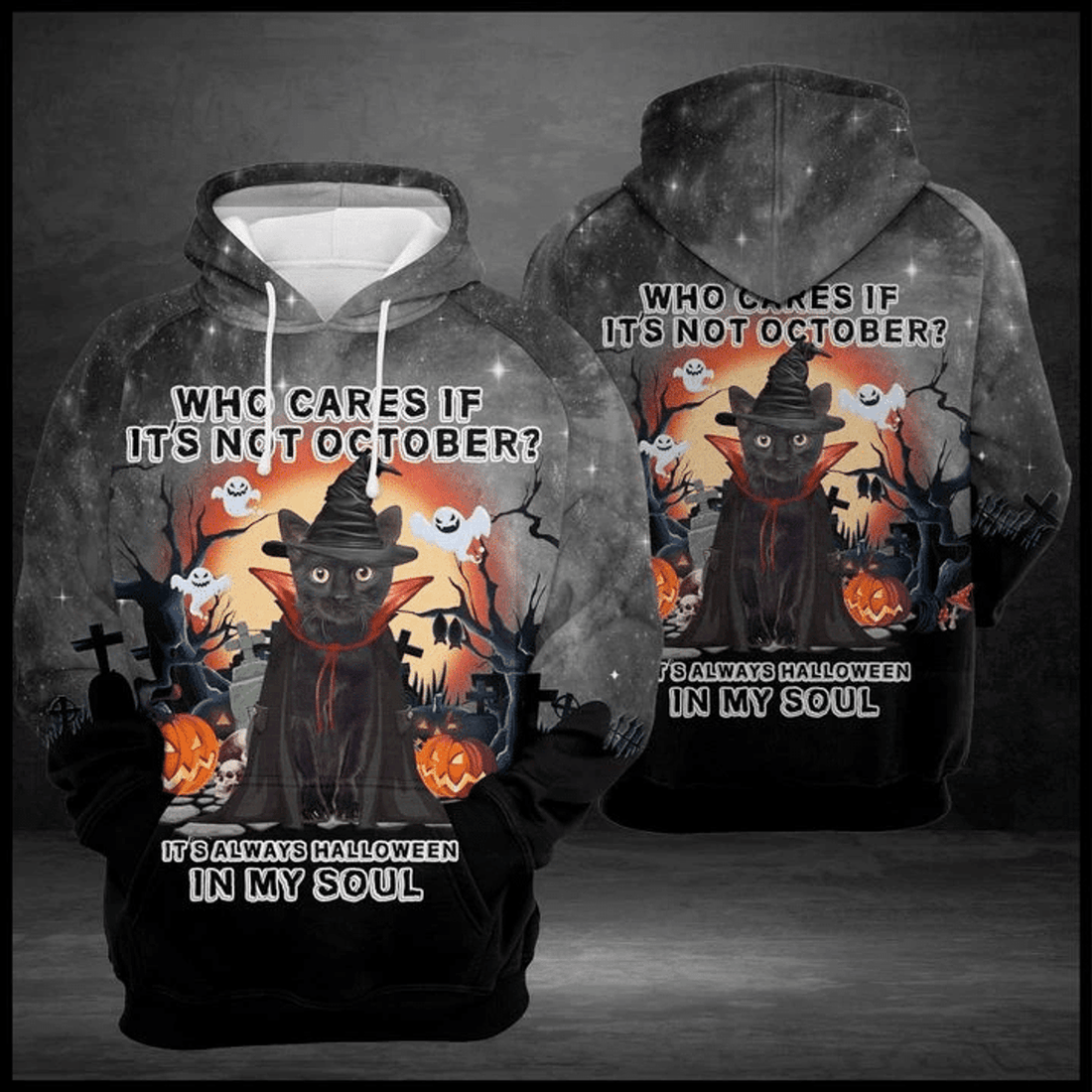 FUNSTUFFPRINT Black Cat Haloween 3D Hoodie and Zip Hoodie