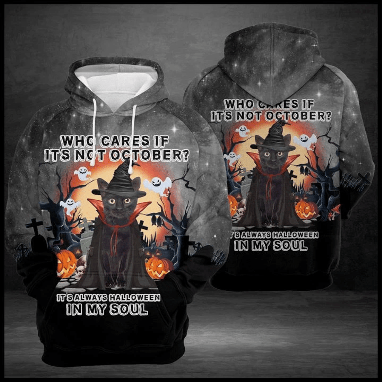 FUNSTUFFPRINT Black Cat Haloween 3D Hoodie and Zip Hoodie