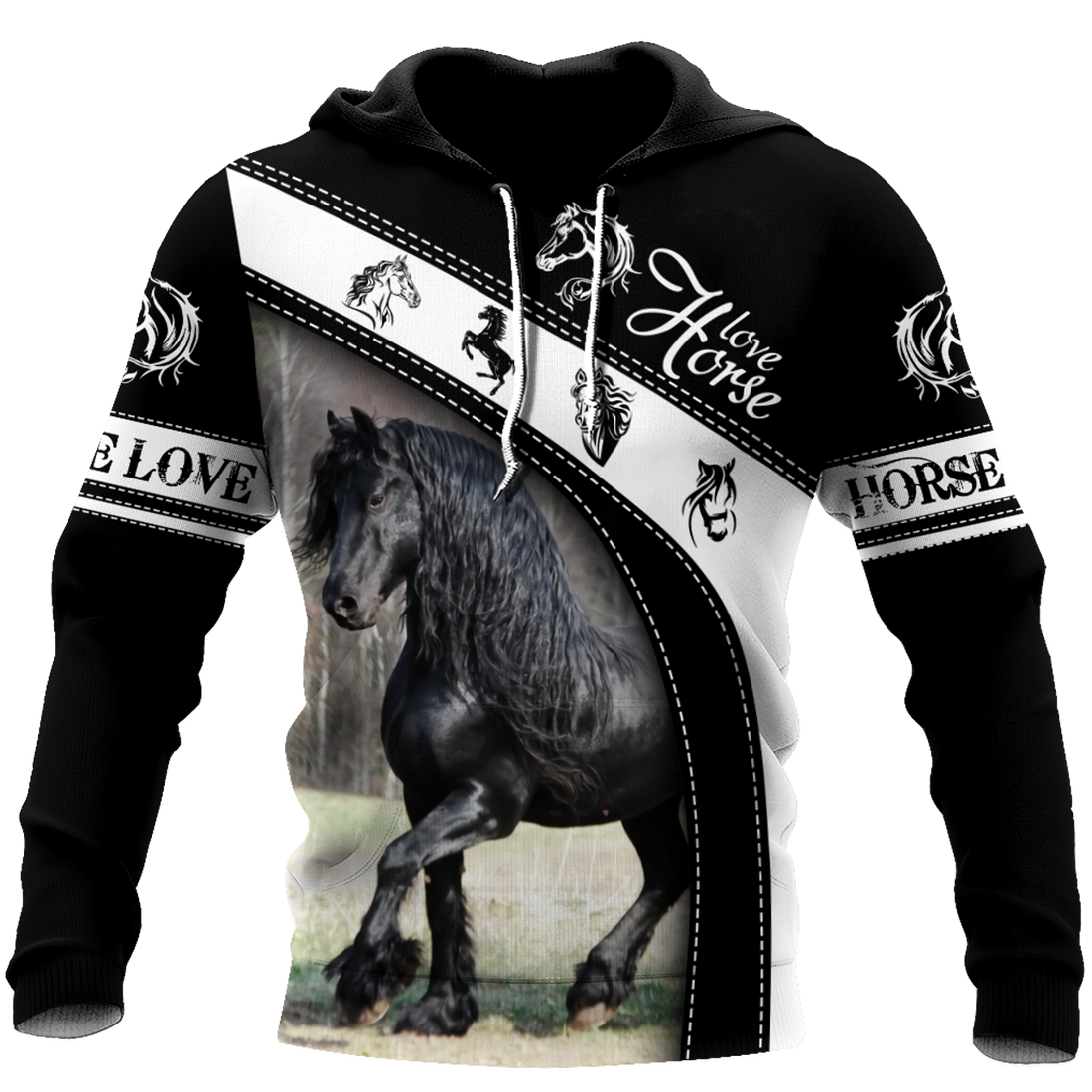 FUNSTUFFPRINT Black Horse 3D Hoodie and Zip Hoodie