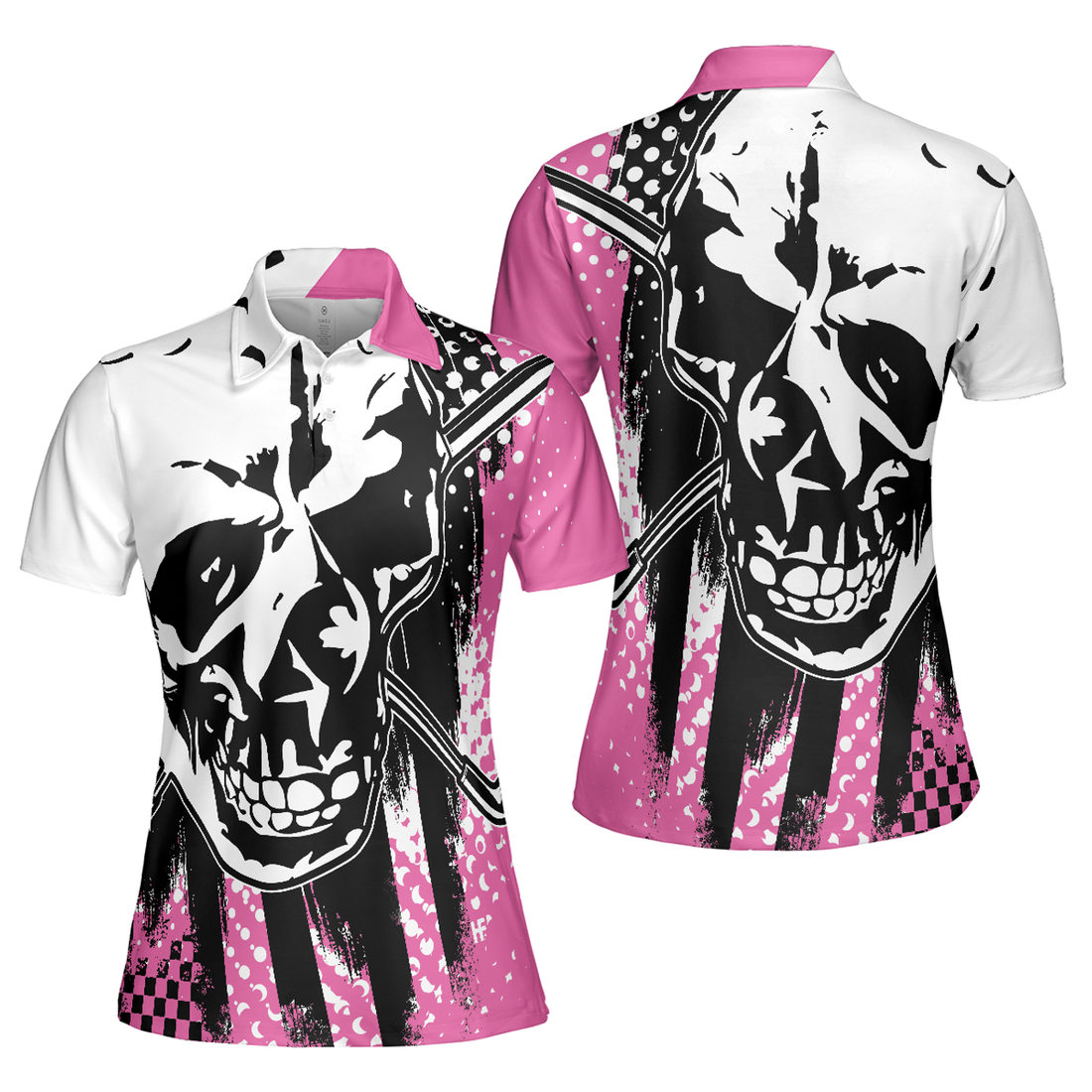 Blade Ladies Golf Pink Short Sleeve Women Polo Shirt, Skull Golf Shirt For Women, Unique Female Goff Gift