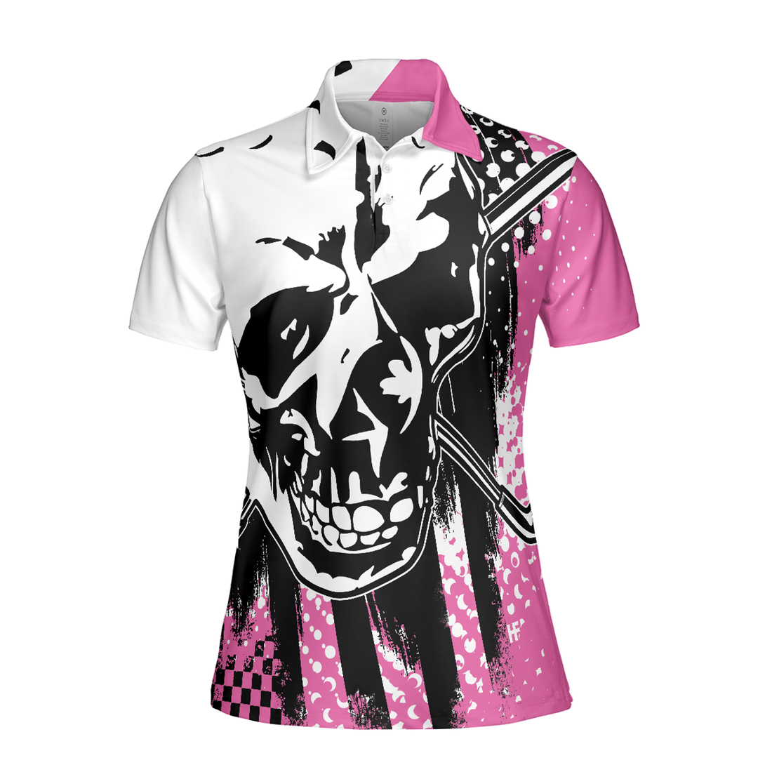 Blade Ladies Golf Pink Short Sleeve Women Polo Shirt, Skull Golf Shirt For Women, Unique Female Goff Gift