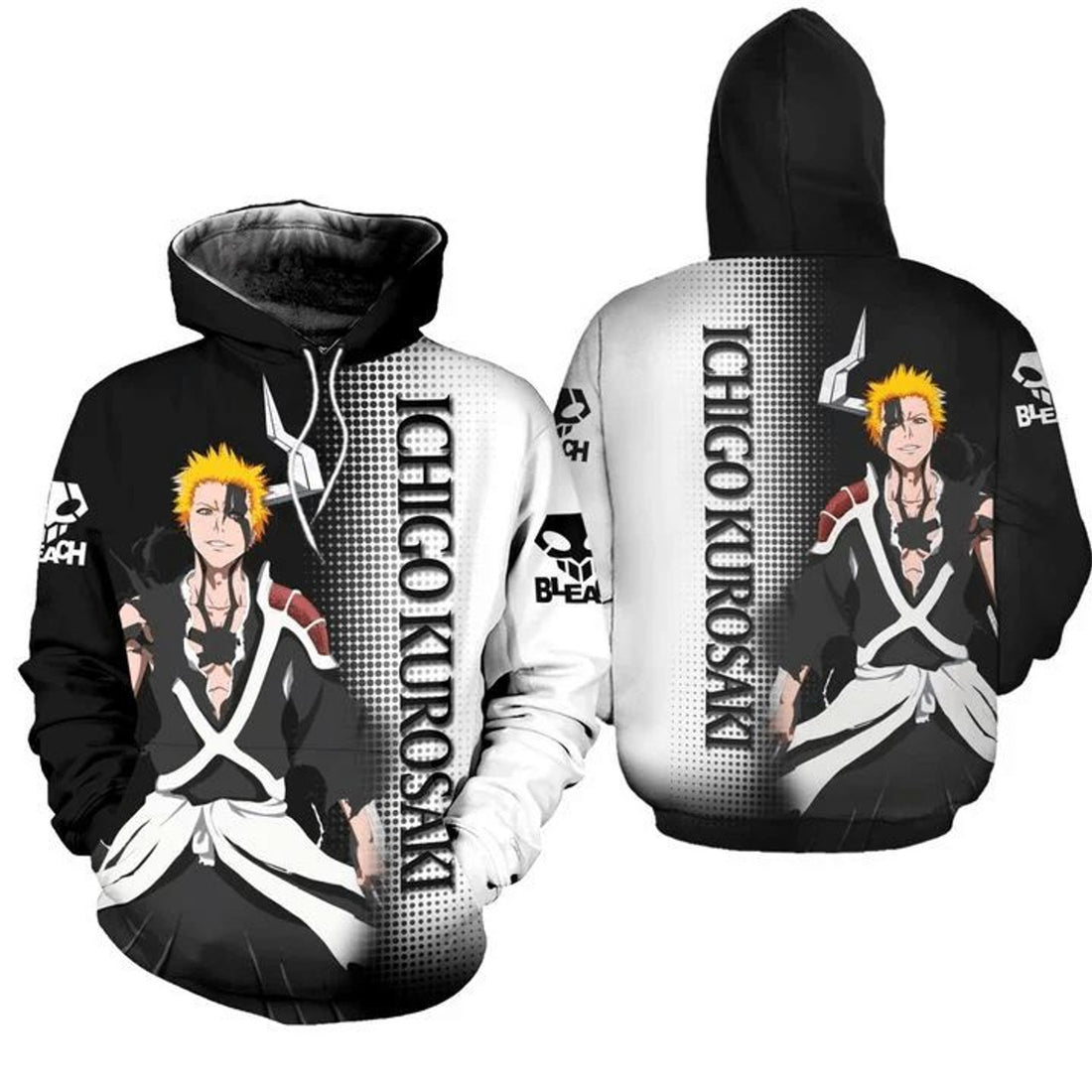 FUNSTUFFPRINT Bleach Ichigo Kurosaki Anime Manga 3D Hoodie and Zip Hoodie