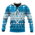 FUNSTUFFPRINT Blue Pattern Star Of David Hanukkah 3D Hoodie and Zip Hoodie