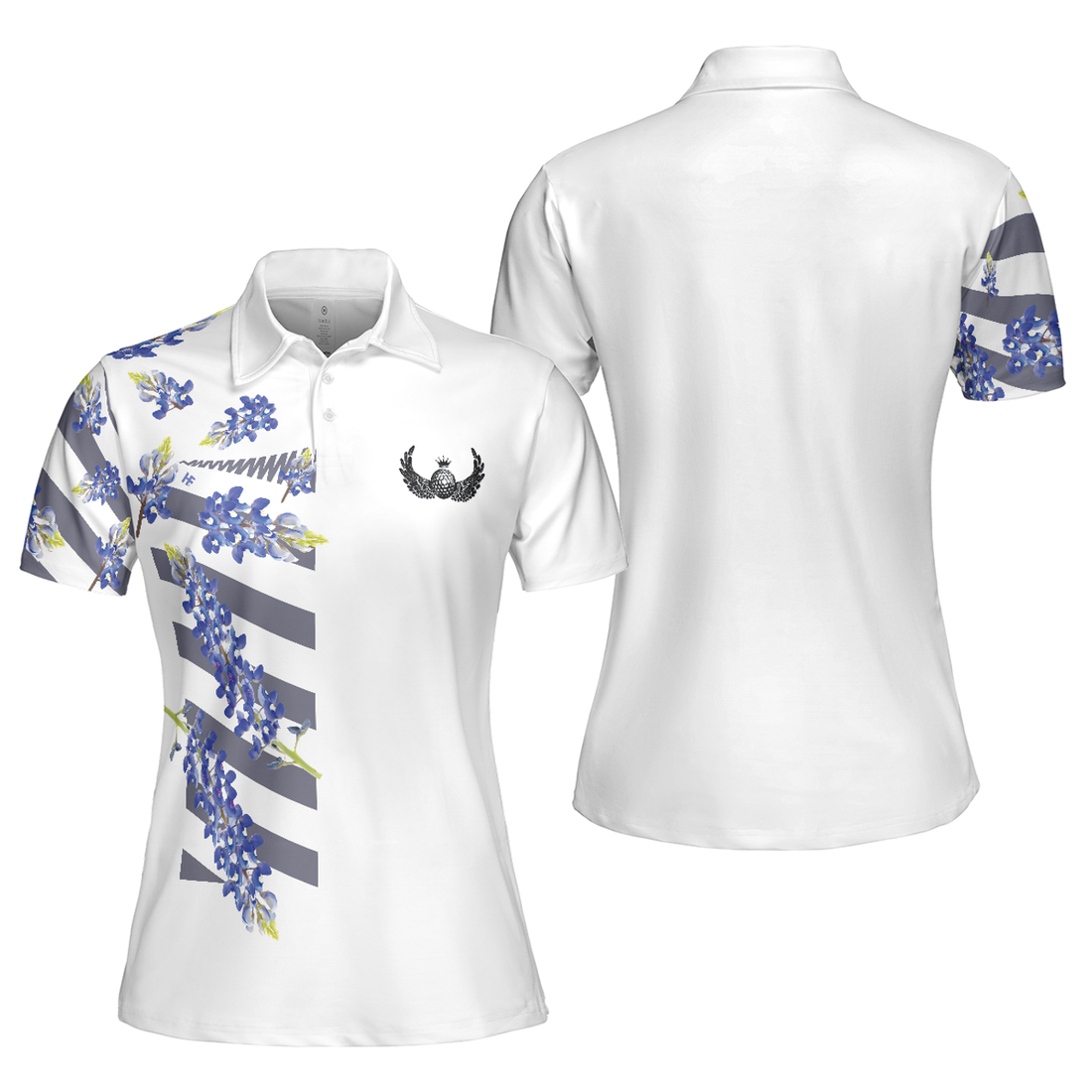 Bluebonnet Golf Short Sleeve Women Polo Shirt, Floral Texas Golf Shirt For Ladies