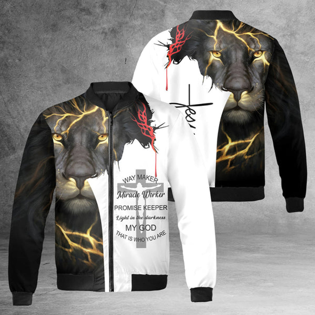 FUNSTUFFPRINT Way Maker Miracle Worke Jesus Christ Bomber Jacket - Jesus Shirt for Men Women 3D Bomber Jacket