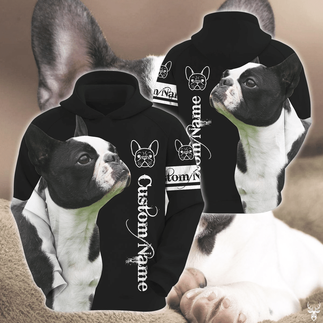 FUNSTUFFPRINT Customize Boston Terrier 3D Hoodie and Zip Hoodie