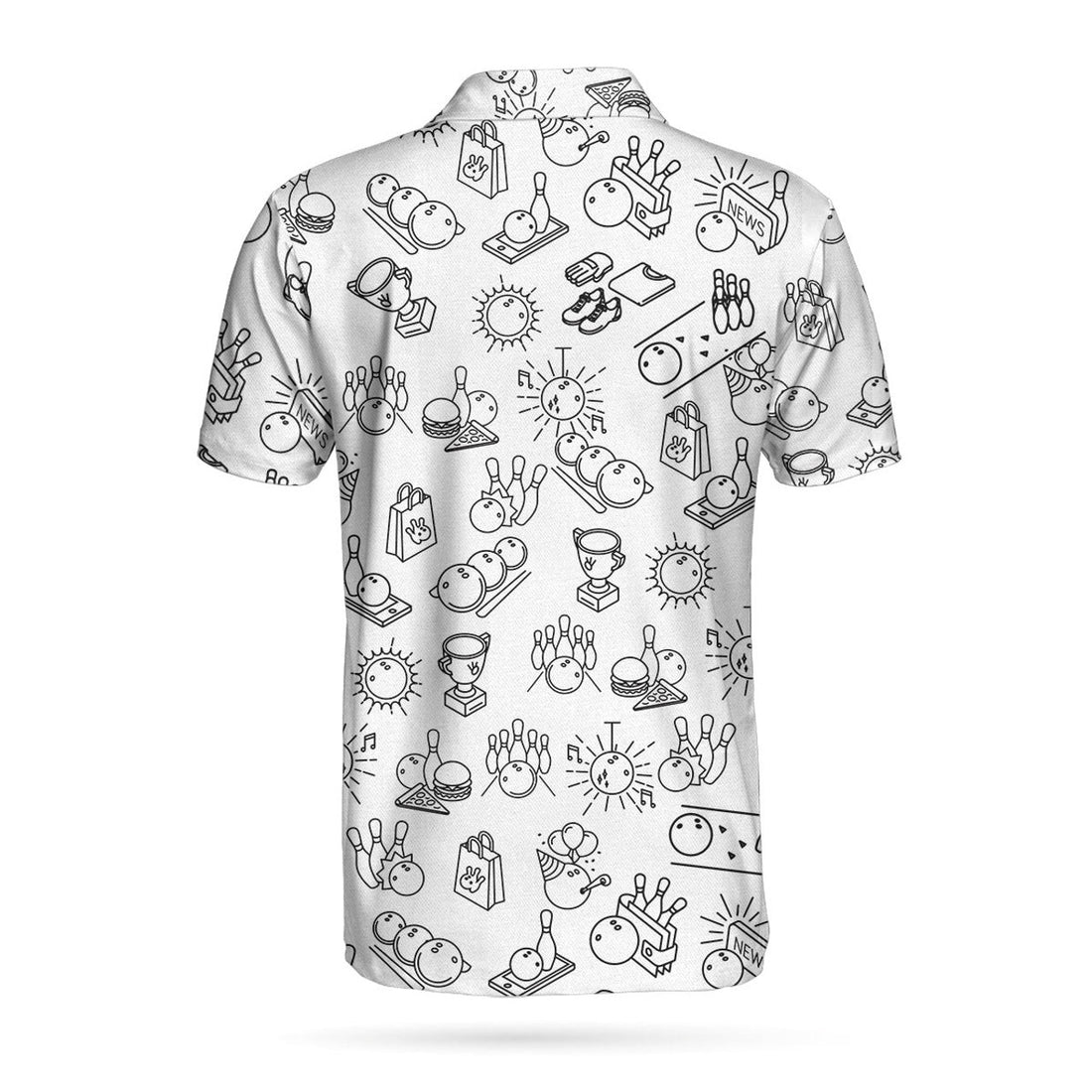 Bowling Icon Pattern Short Sleeve Polo Shirt, Clip Art Polo Shirt, Best Bowling Shirt For Men
