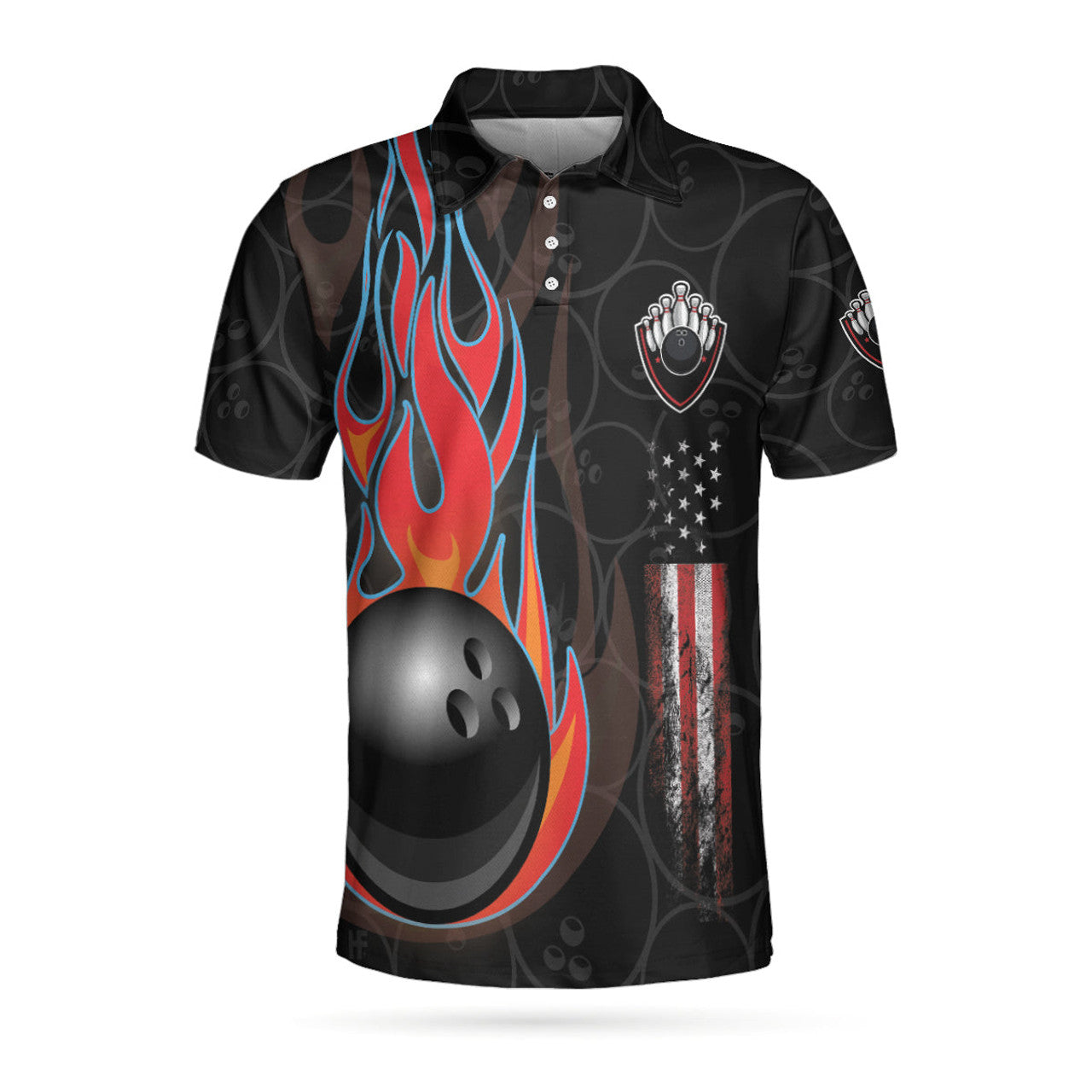 Bowling In Fire And American Flag Short Sleeve Polo Shirt, Bowling Ball Polo Shirt, Best Bowling Shirt For Men