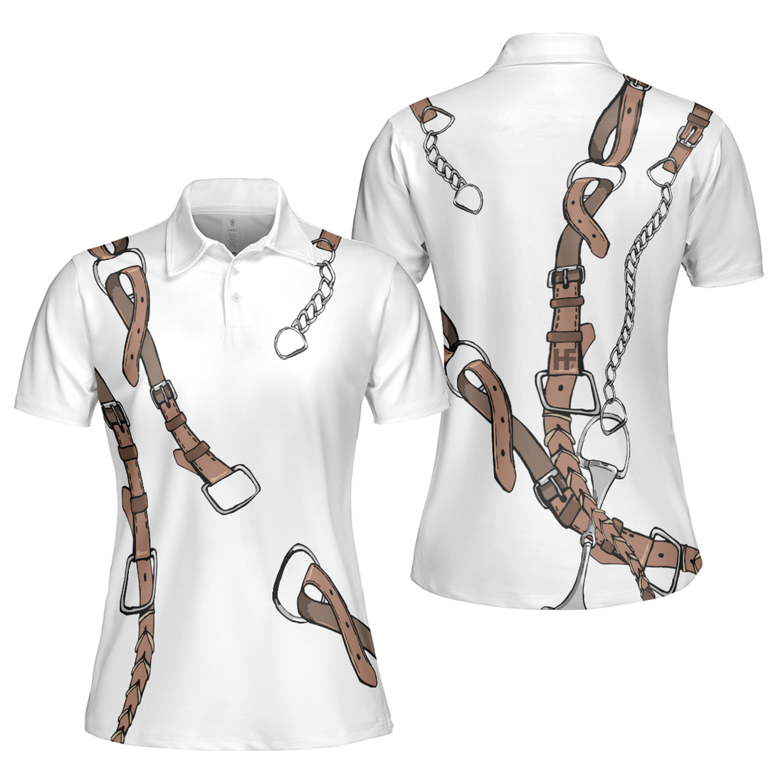 Bridle Print Polo Shirt In White Short Sleeve Women Polo Shirt