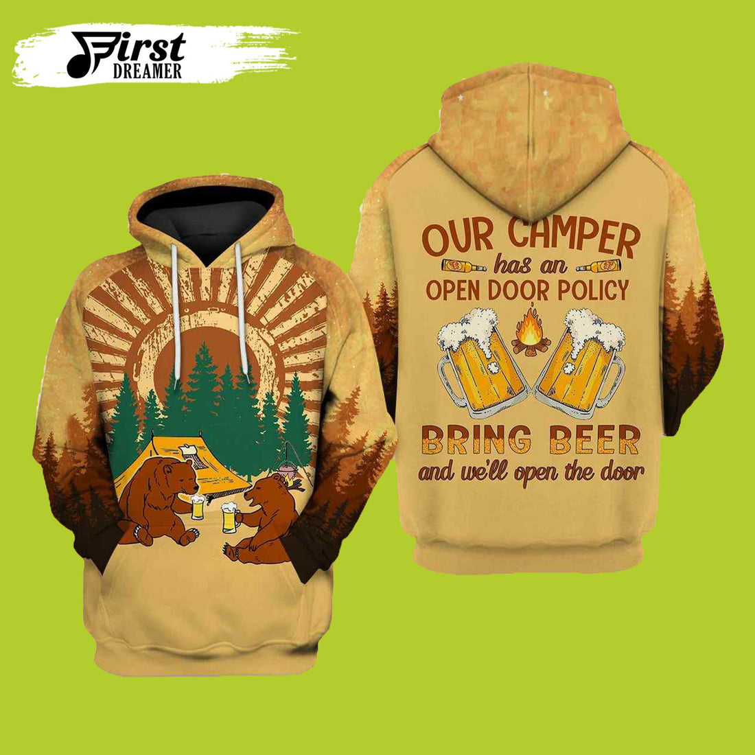 FUNSTUFFPRINTBring Beer Open Door Camping 3D Beer 3D Hoodie and Zip Hoodie