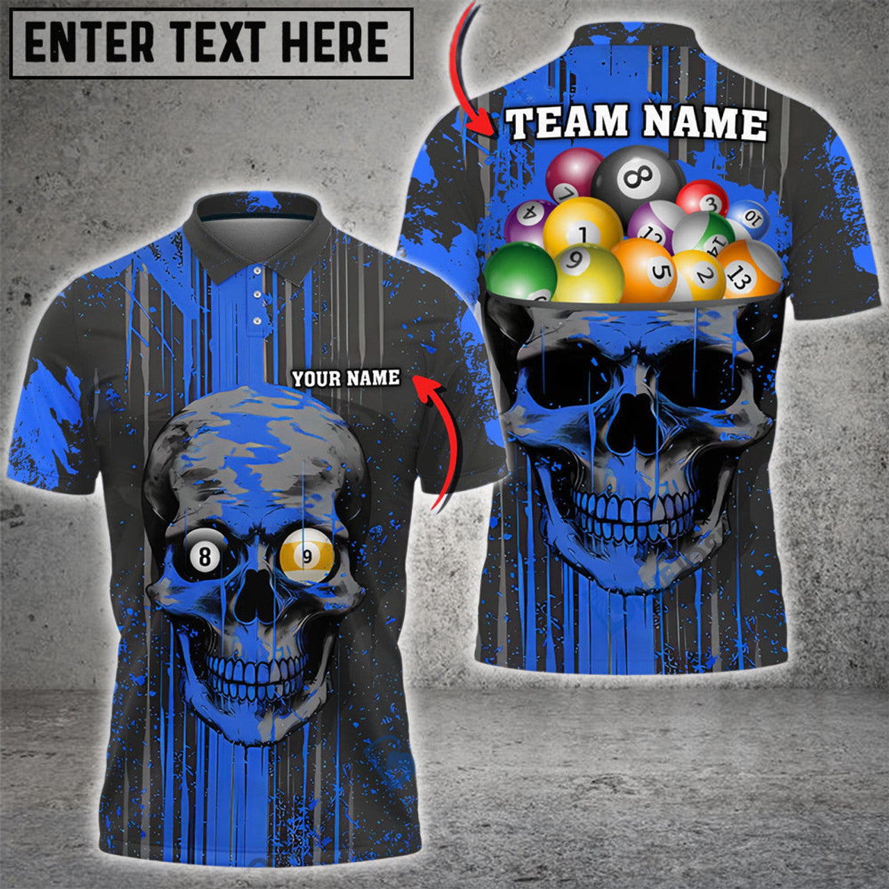 Custom Billiards Skull B-Head Personalized Name, Team Name 3D Polo Shirt, Skull Billiard Shirt