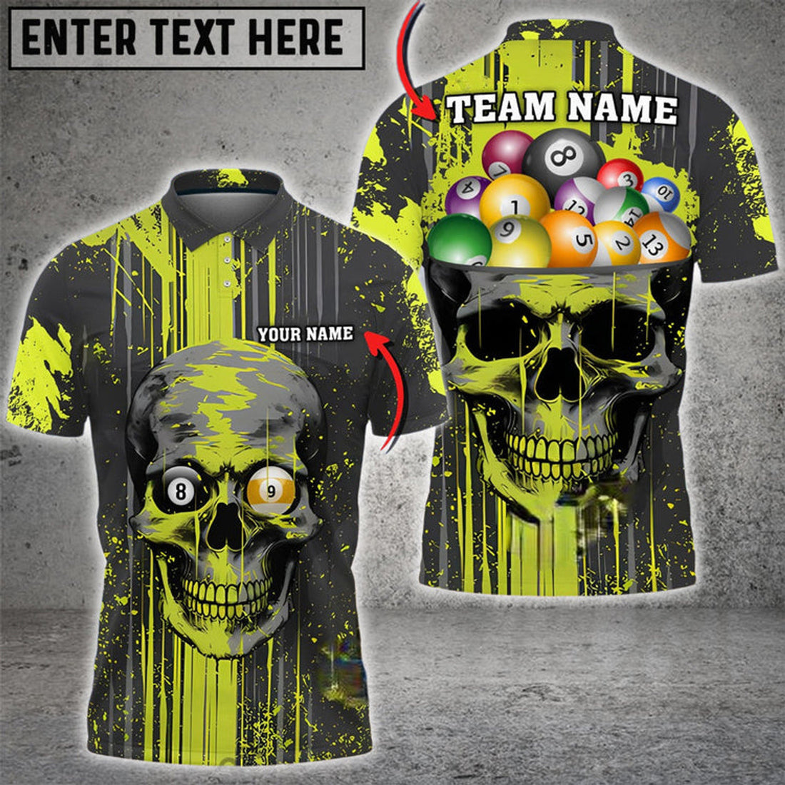 Custom Billiards Skull B-Head Personalized Name, Team Name 3D Polo Shirt, Skull Billiard Shirt