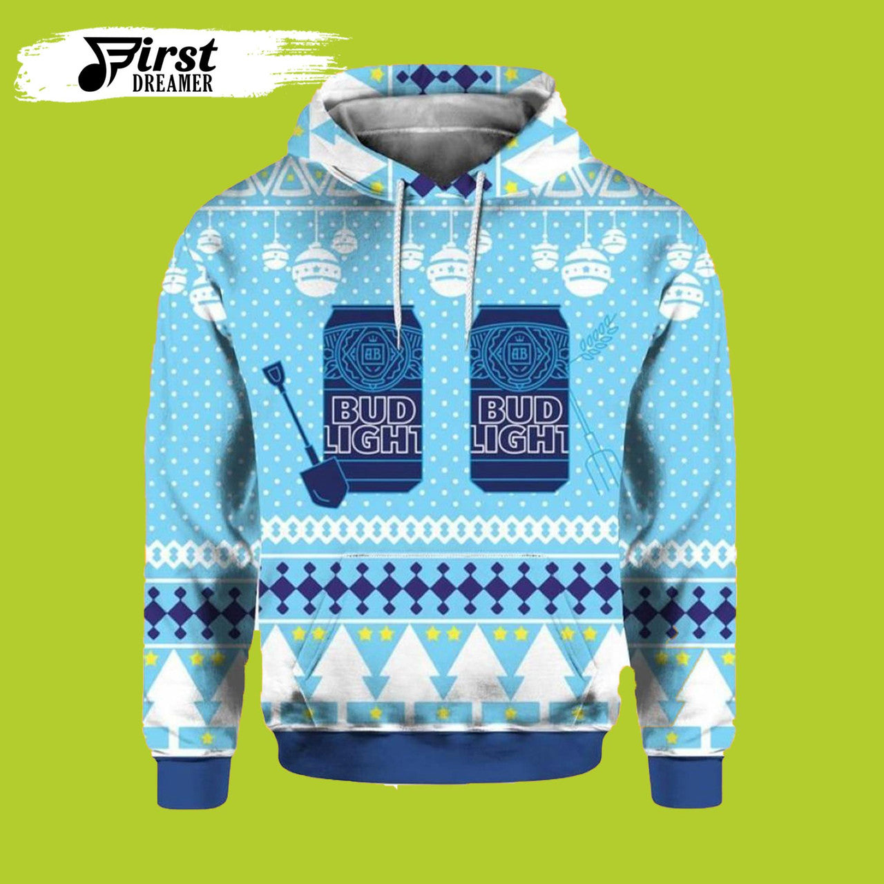 FUNSTUFFPRINT Bud Light Can Beer Ugly Christmas 3D Beer 3D Hoodie and Zip Hoodie