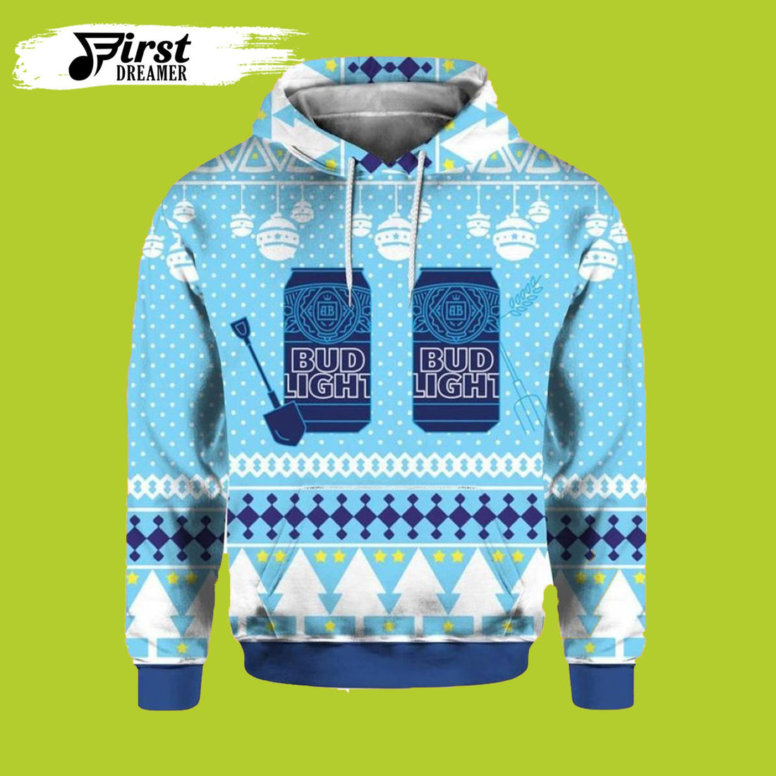 FUNSTUFFPRINT Bud Light Can Beer Ugly Christmas 3D Beer 3D Hoodie and Zip Hoodie