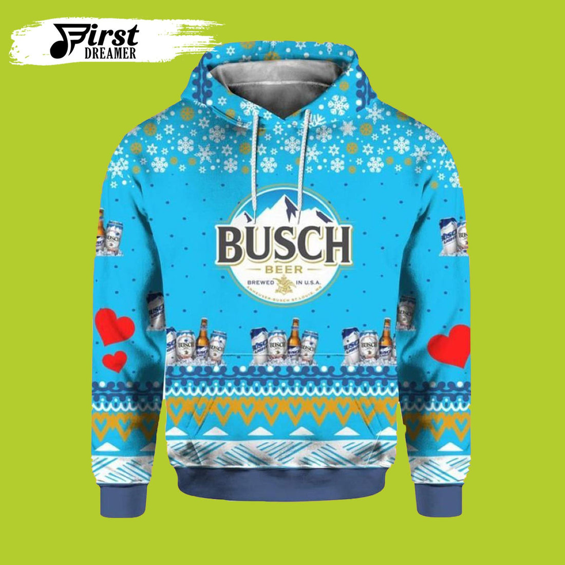 FUNSTUFFPRINT Busch Beer Ugly Christmas 3D Beer 3D Hoodie and Zip Hoodie