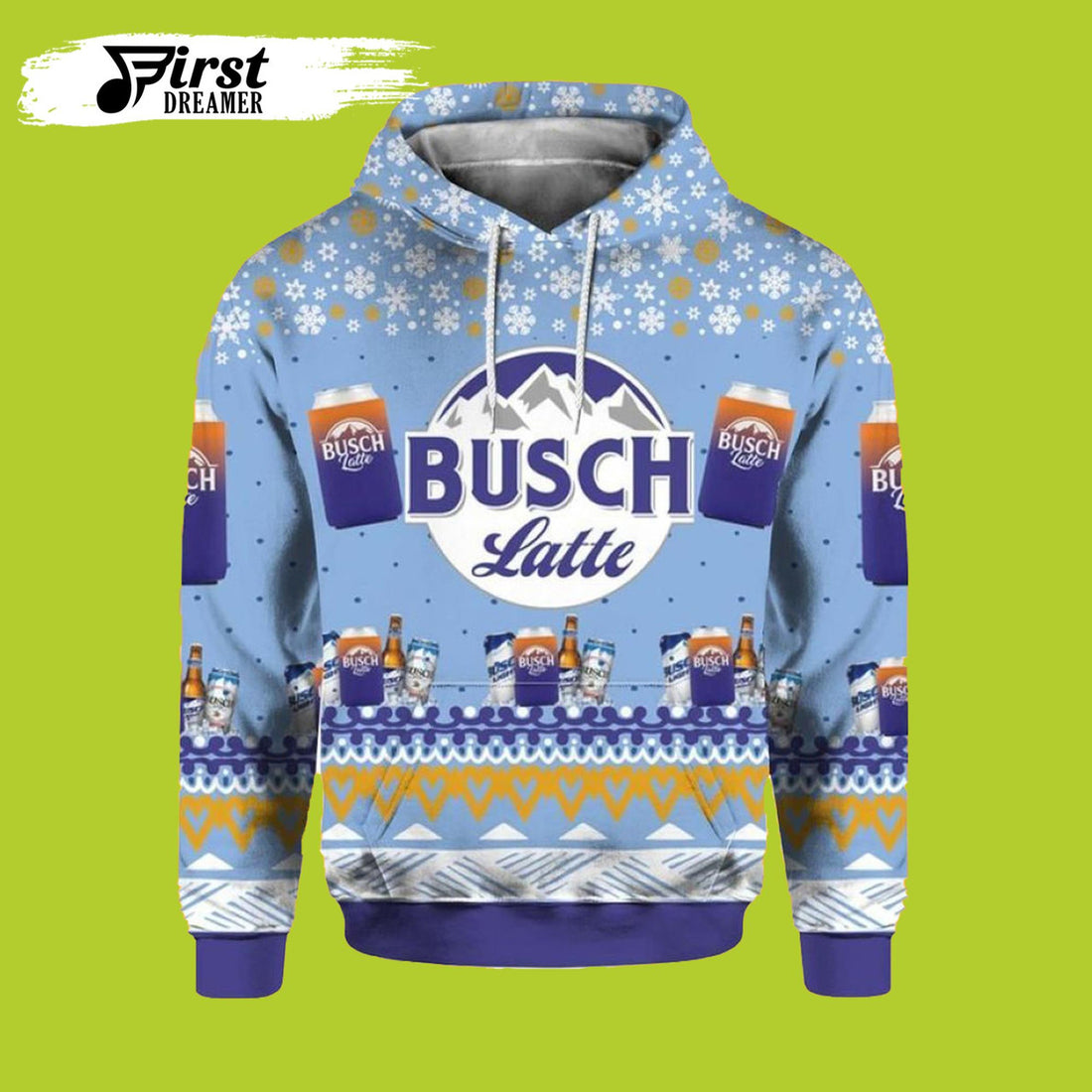 FUNSTUFFPRINT Busch Latte Beer Print Ugly Christmas 3D Hoodie and Zip Hoodie